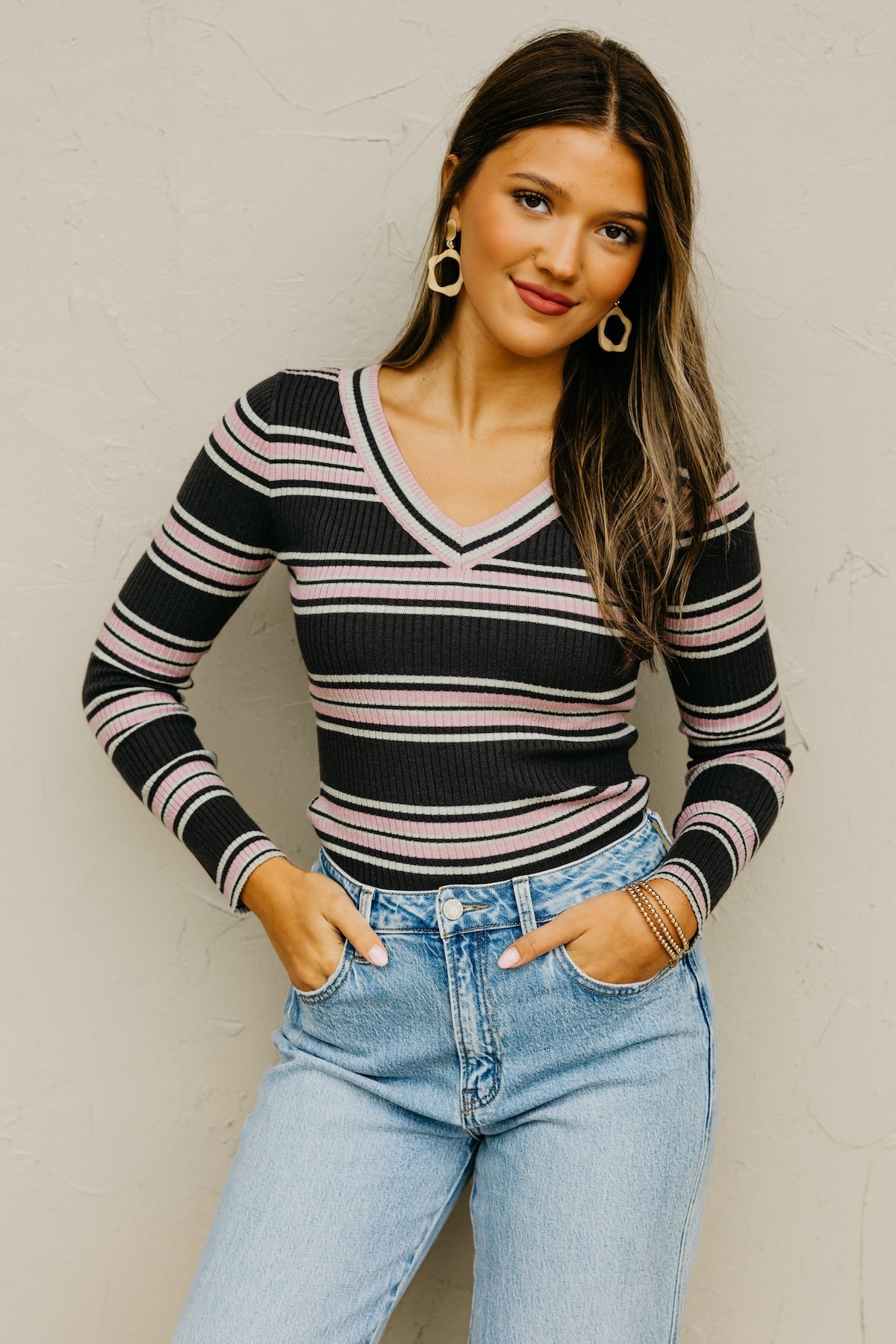 The Sloan Ribbed Stripe Knit Sweater Top