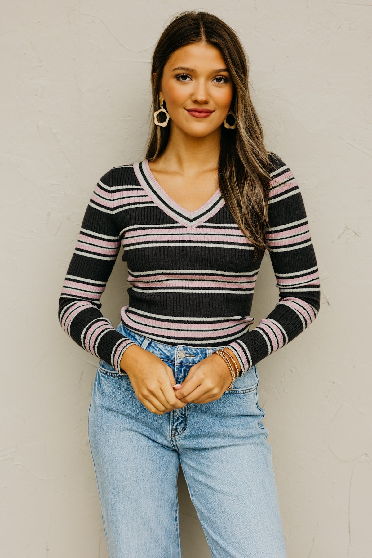 The Sloan Ribbed Stripe Knit Sweater Top