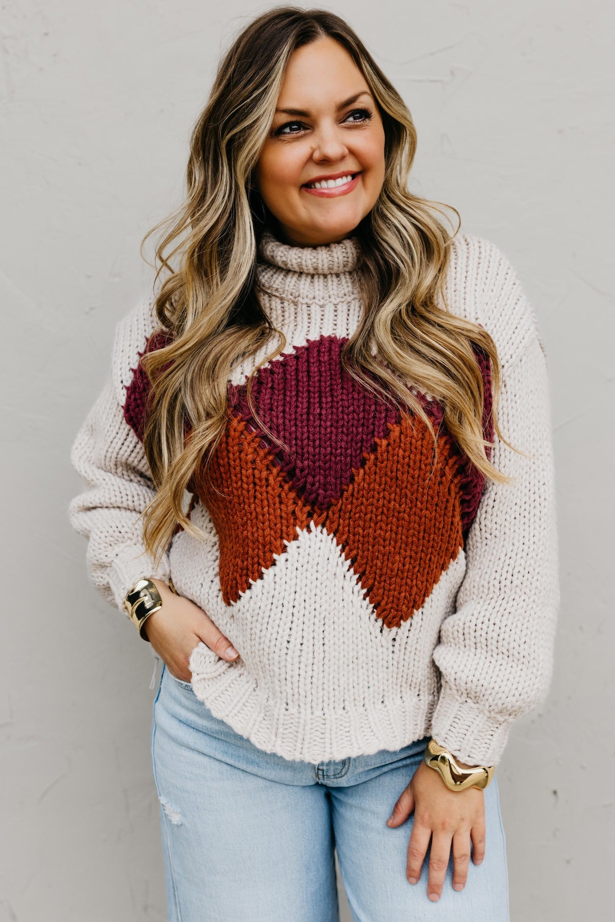 The Faye Argyle Pattern Chunky Sweater