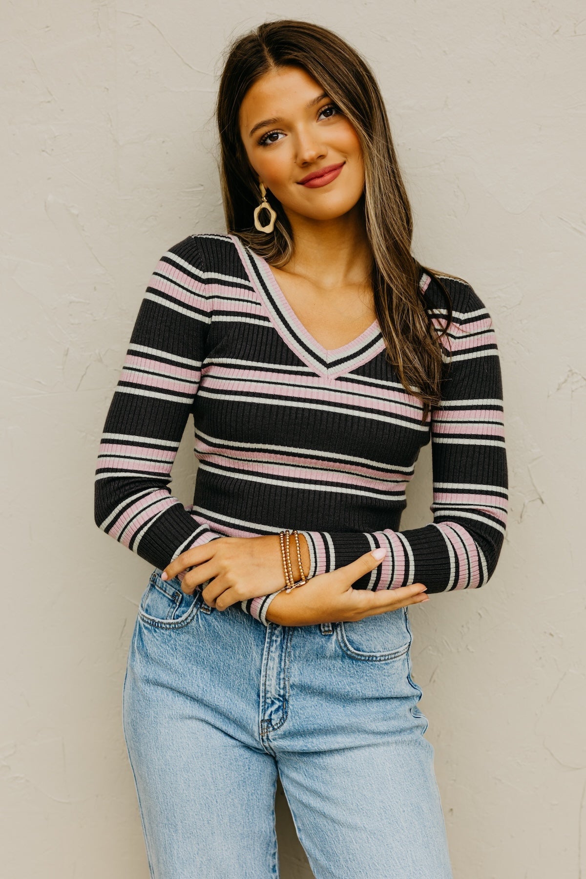 The Sloan Ribbed Stripe Knit Sweater Top