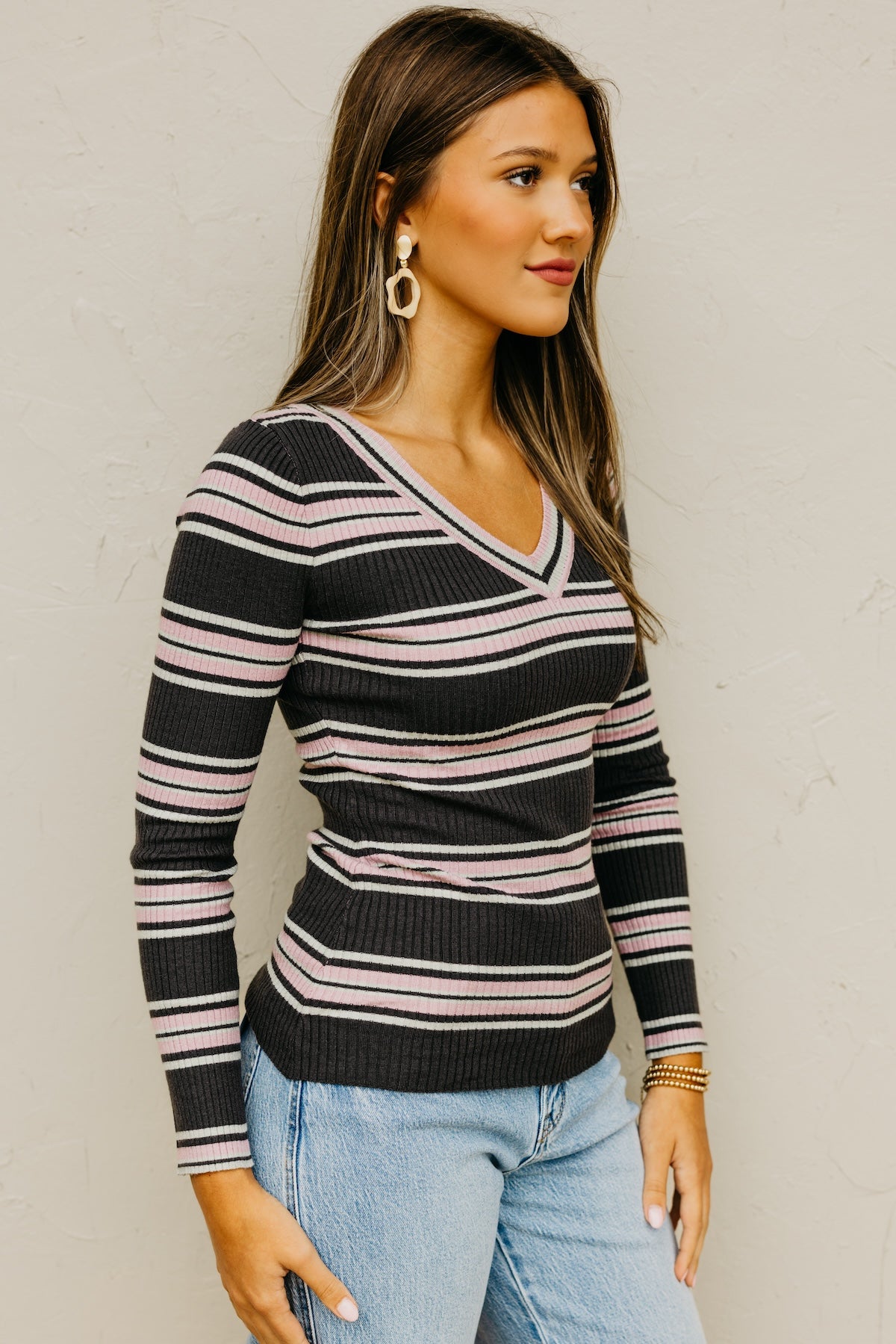 The Sloan Ribbed Stripe Knit Sweater Top