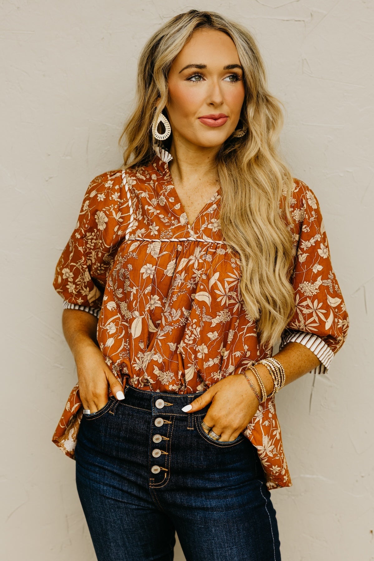 The Millie Printed Contrast Woven Top