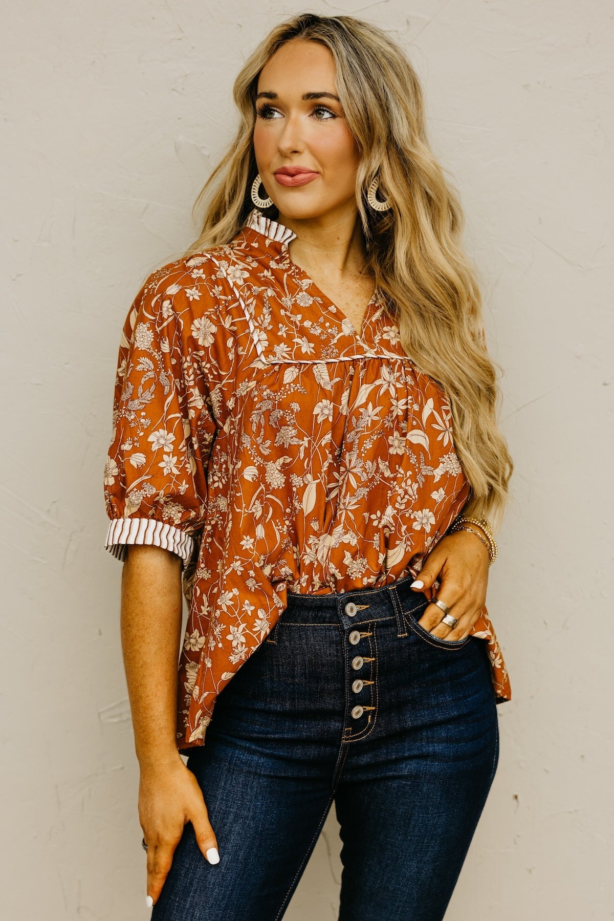 The Millie Printed Contrast Woven Top