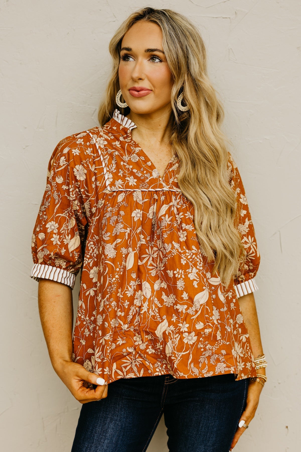 The Millie Printed Contrast Woven Top