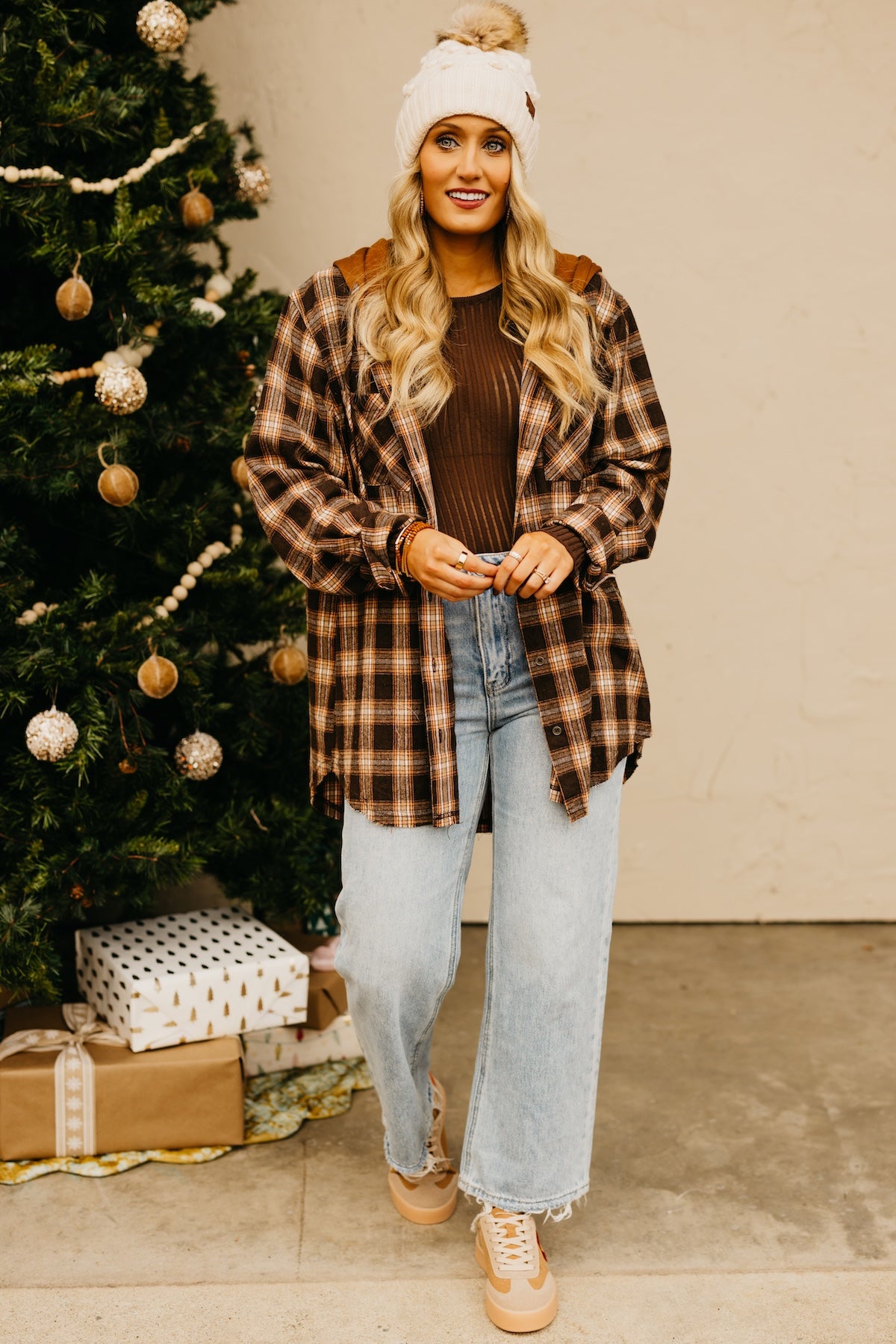 The Tara Hooded Plaid Top