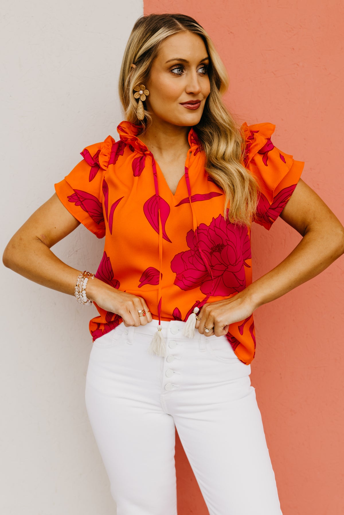 The Lissa Floral Flutter Sleeve Top