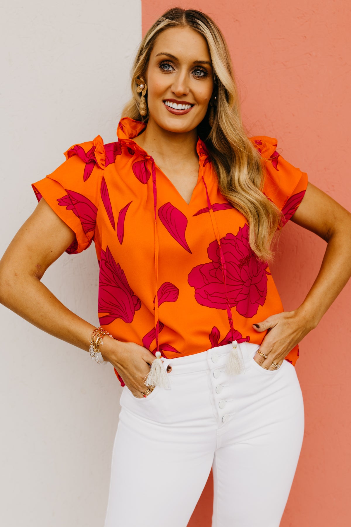 The Lissa Floral Flutter Sleeve Top