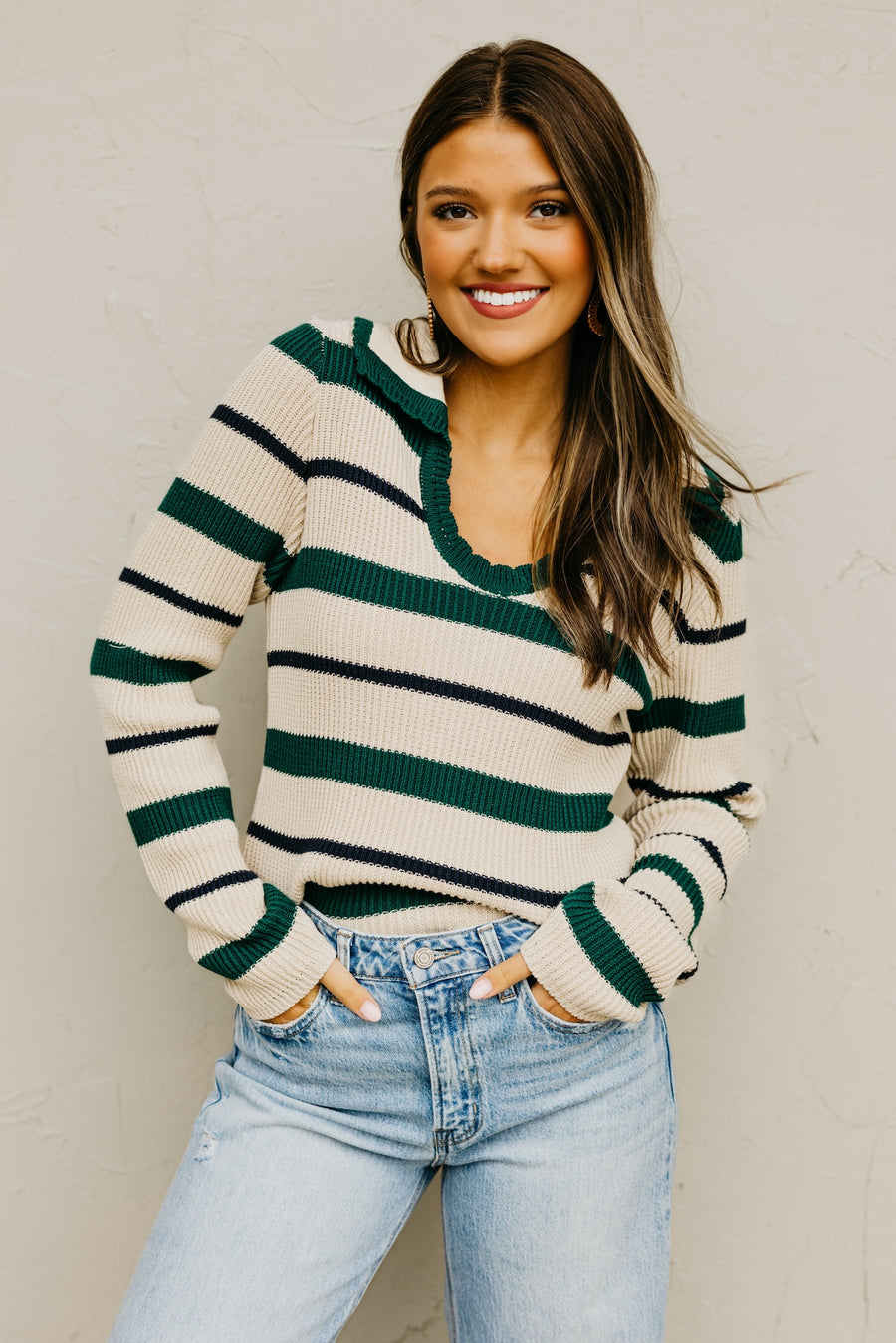 The Collins Stripe Collared Sweater