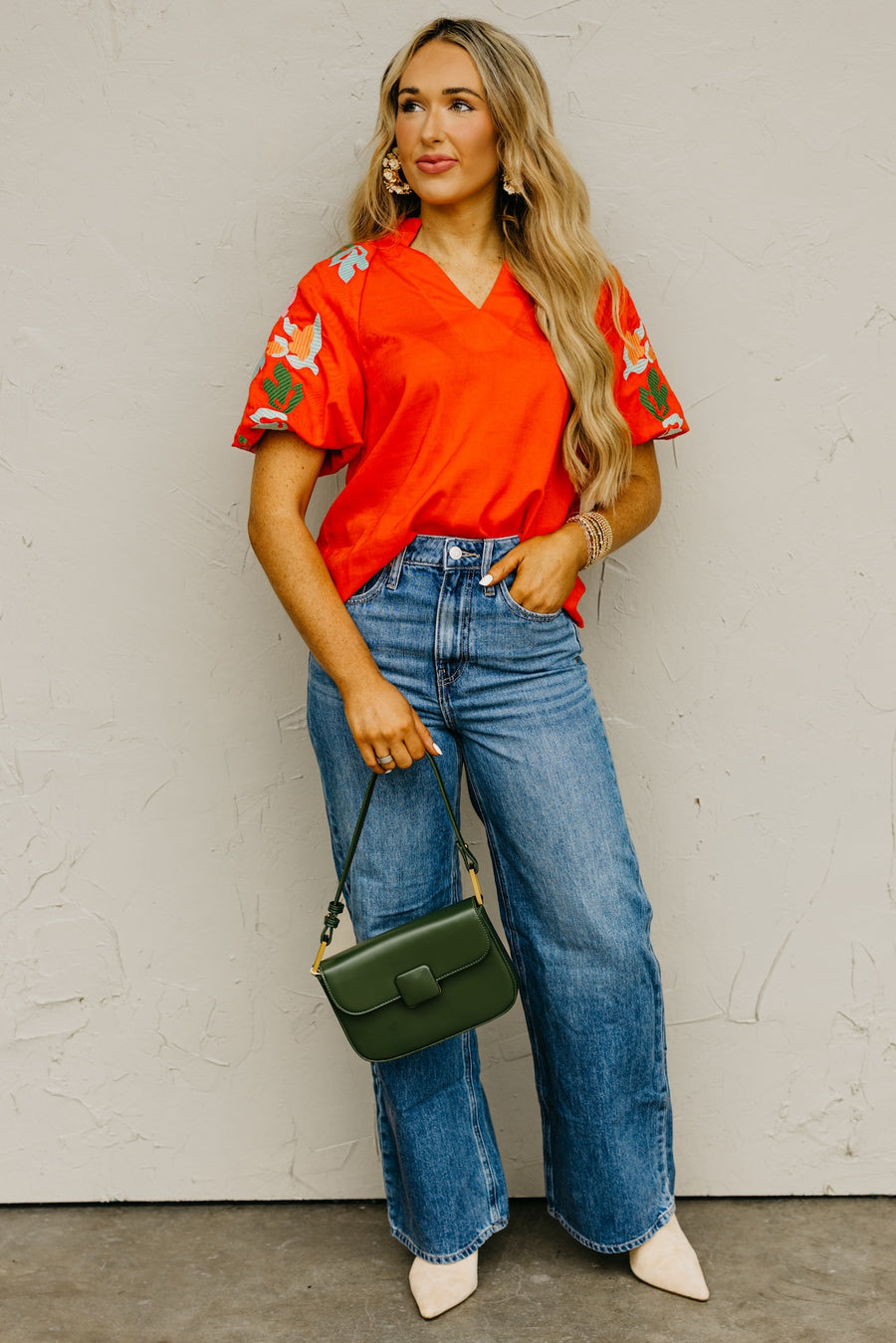 The Elian Embroidered Puff Sleeve Top