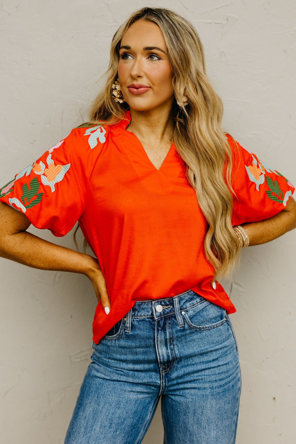 The Elian Embroidered Puff Sleeve Top