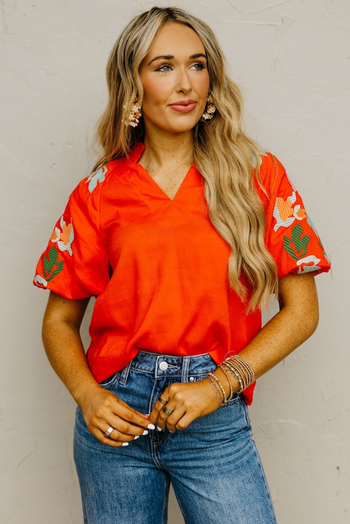 The Elian Embroidered Puff Sleeve Top