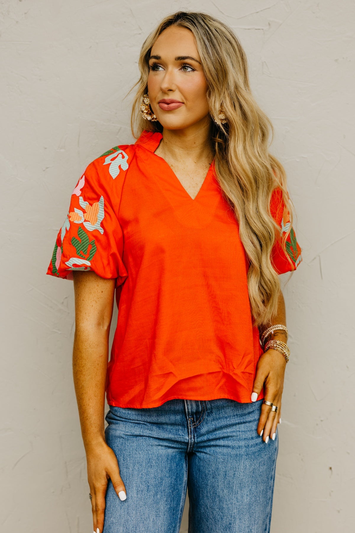 The Elian Embroidered Puff Sleeve Top
