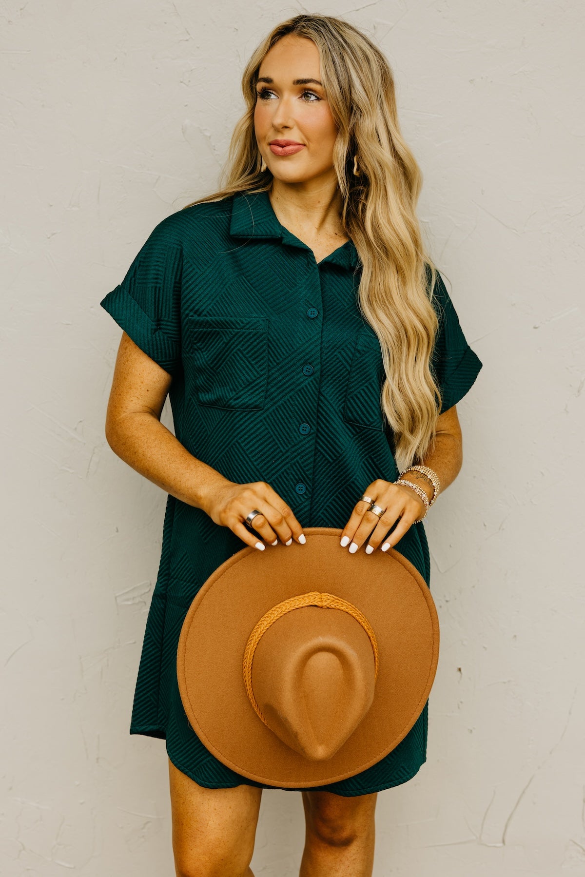 The Octavia Textured Mini Shirt Dress