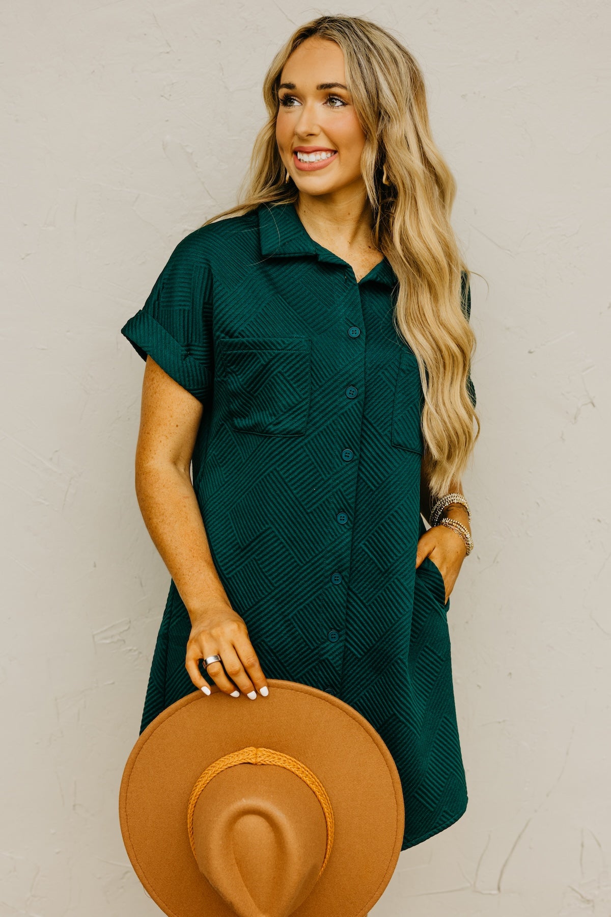 The Octavia Textured Mini Shirt Dress