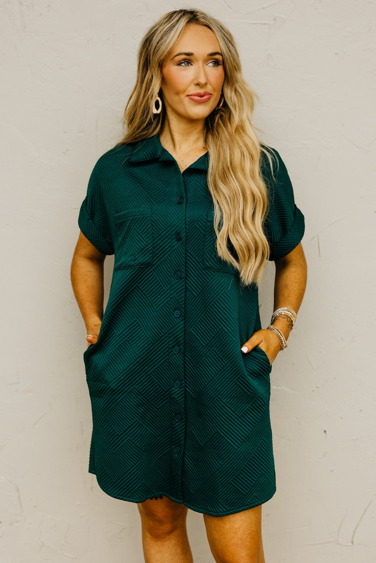 The Octavia Textured Mini Shirt Dress