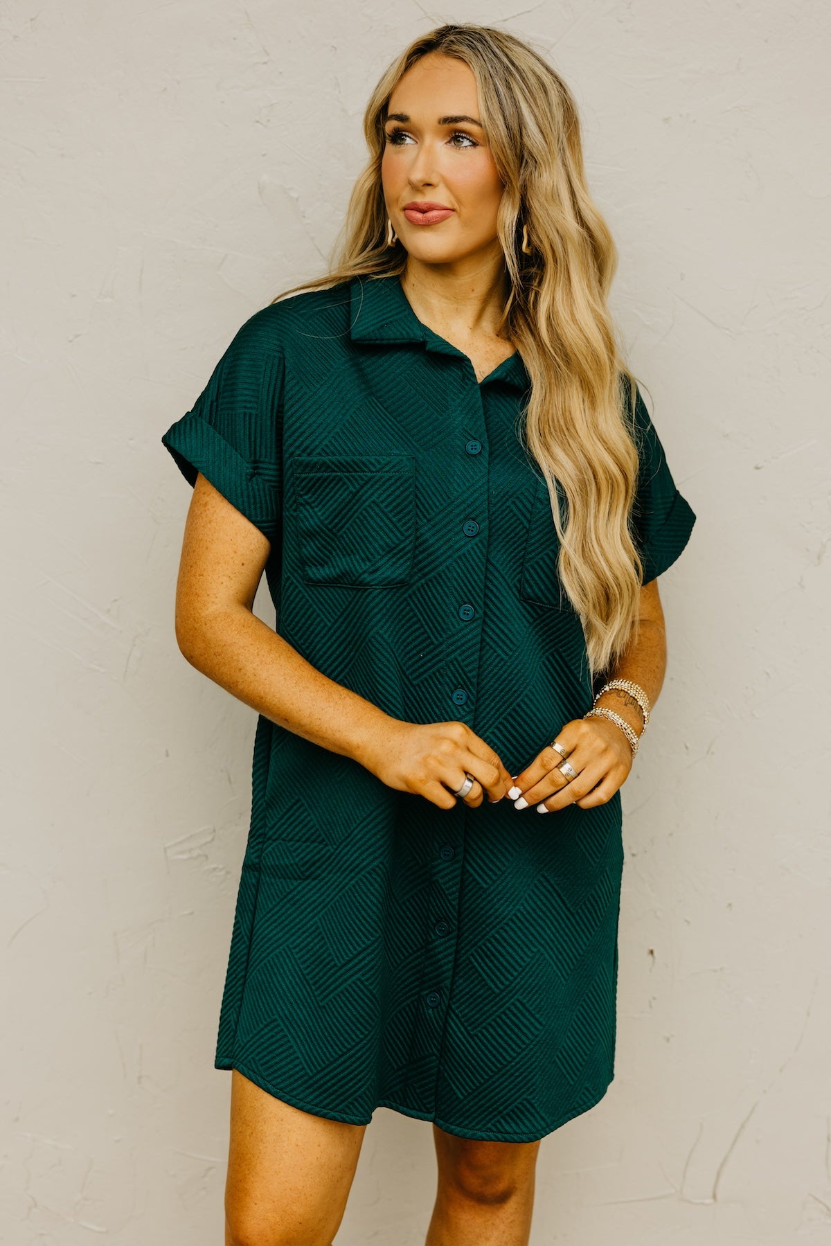 The Octavia Textured Mini Shirt Dress