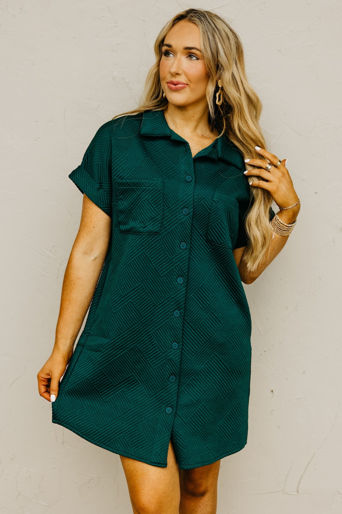 The Octavia Textured Mini Shirt Dress