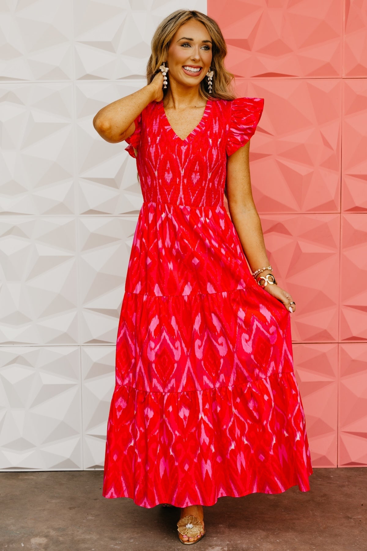 The Blevin Smocked Tiered Midi Dress