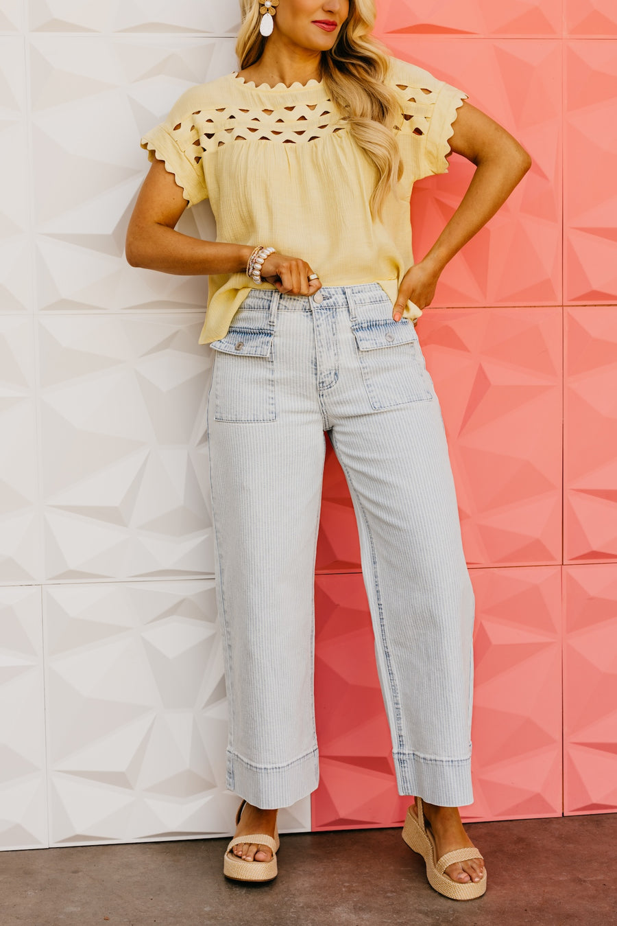Kan Can Denim | High Rise Crop Striped Wide Leg Denim