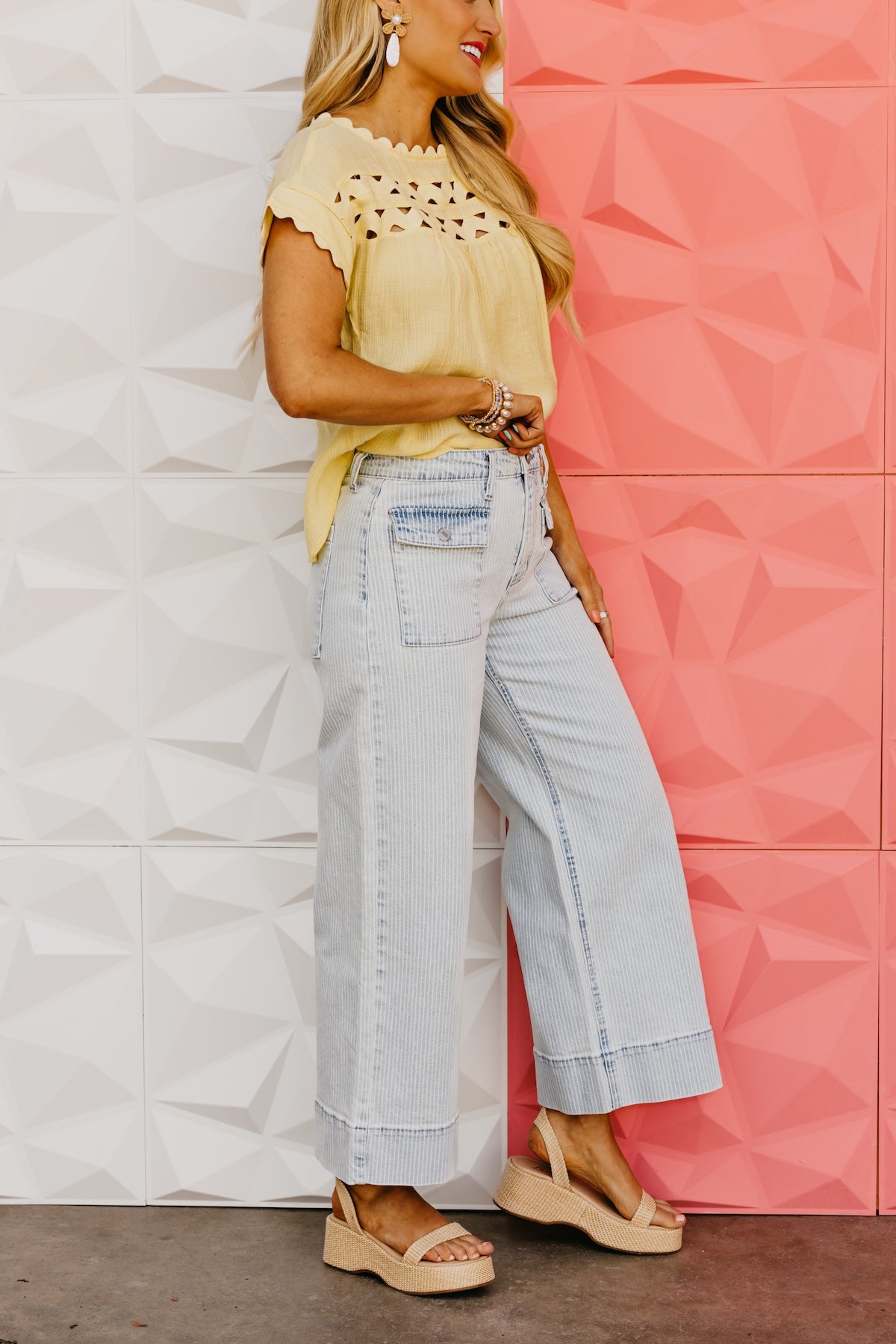 Kan Can Denim | High Rise Crop Striped Wide Leg Denim