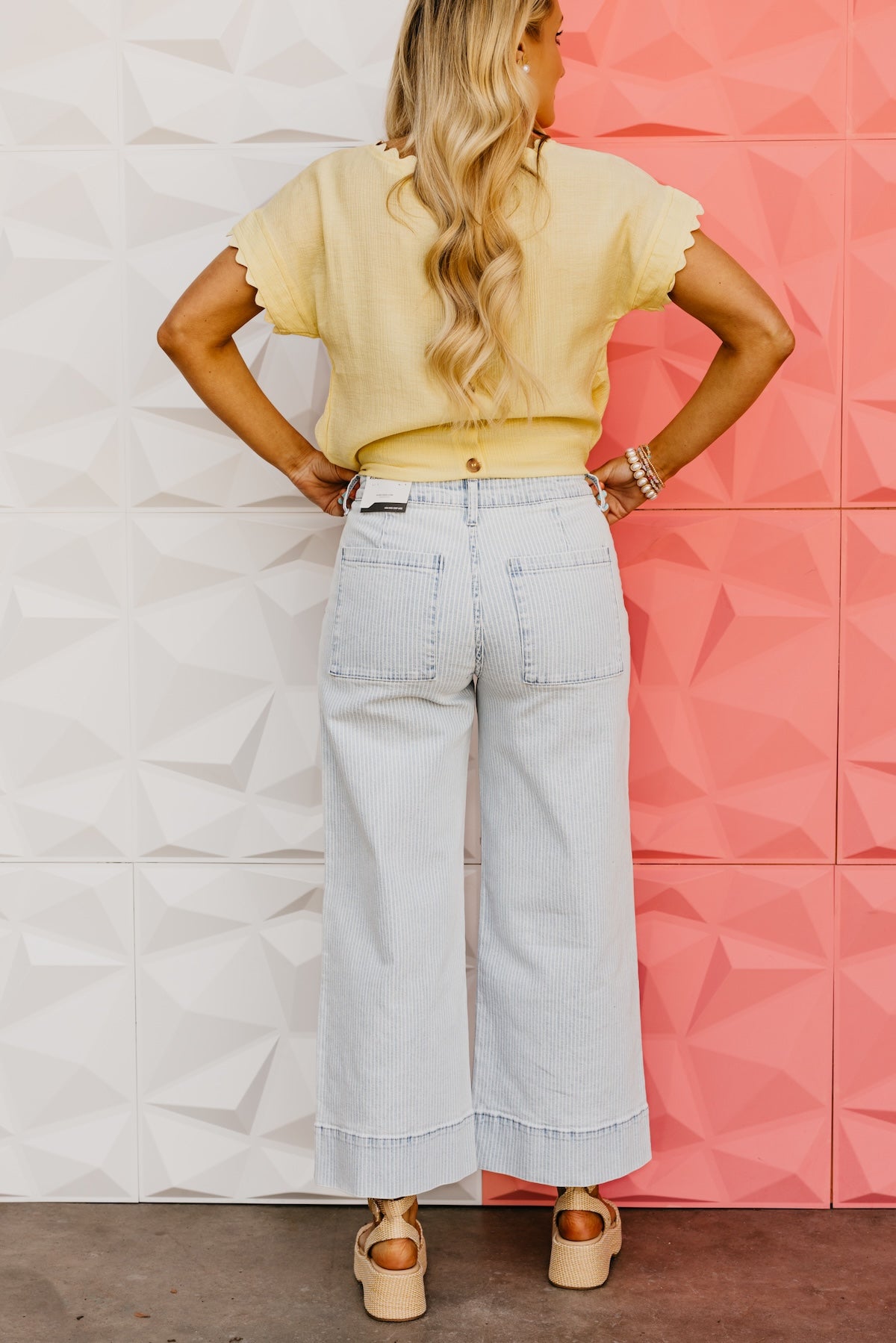 Kan Can Denim | High Rise Crop Striped Wide Leg Denim