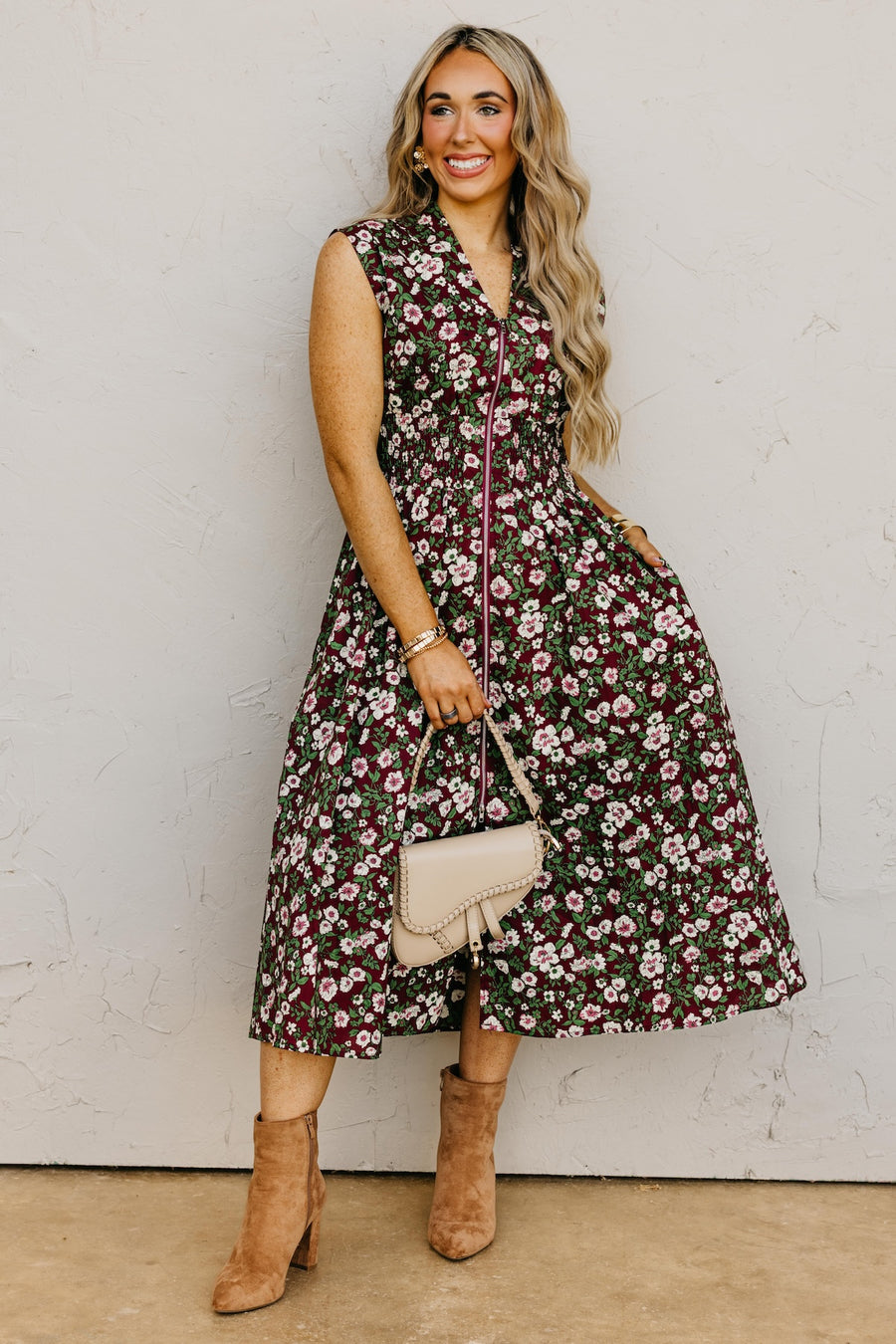 The Valery Zip-Front Floral Midi Dress