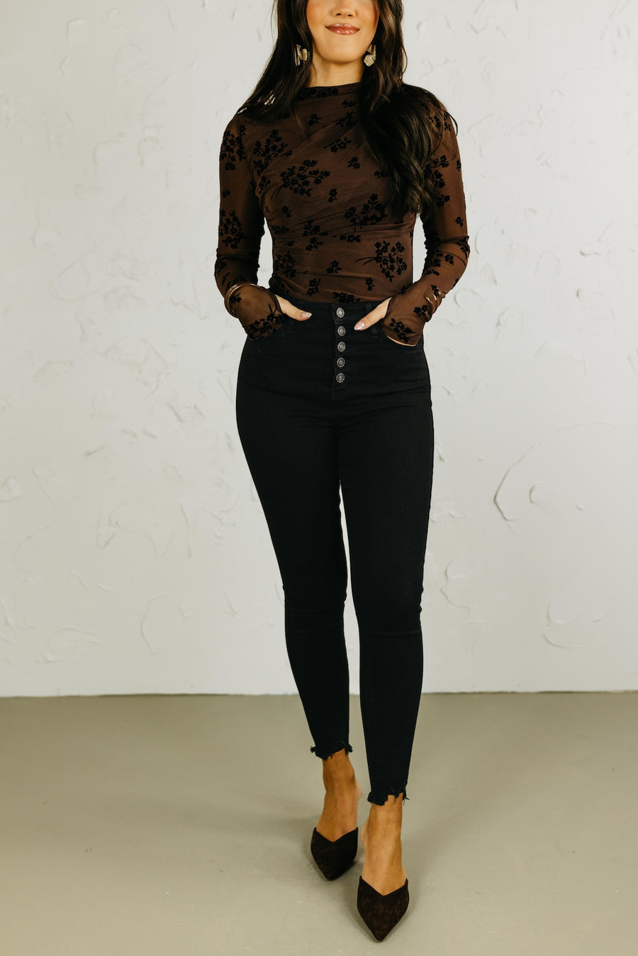 Kan Can 11 Inch High Rise Button Skinny Denim