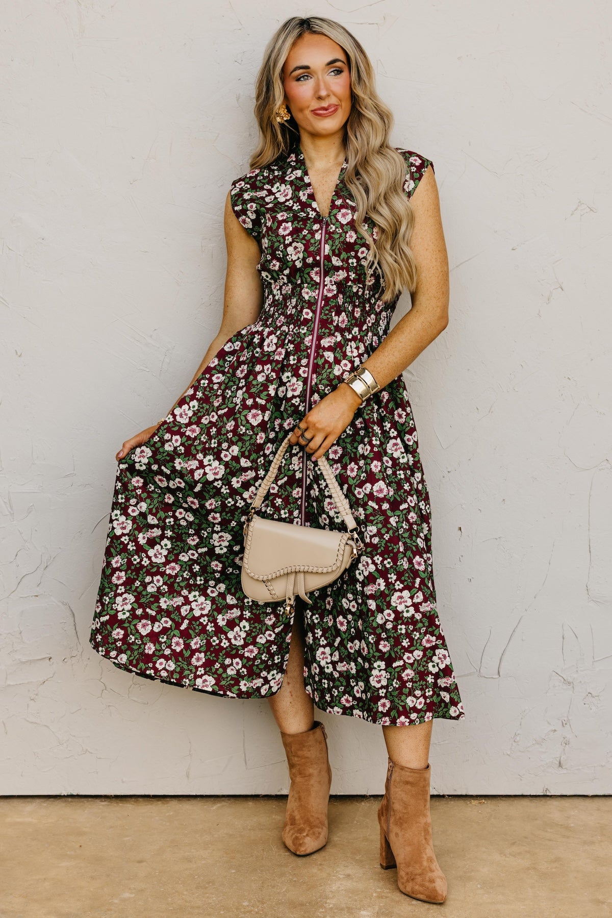 The Valery Zip-Front Floral Midi Dress