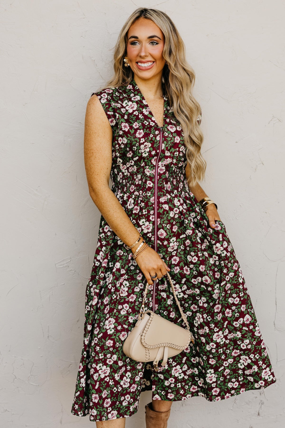 The Valery Zip-Front Floral Midi Dress