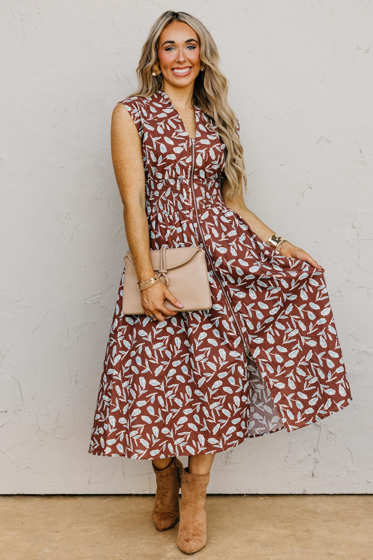 The Tayah Zip-Front Floral Midi Dress