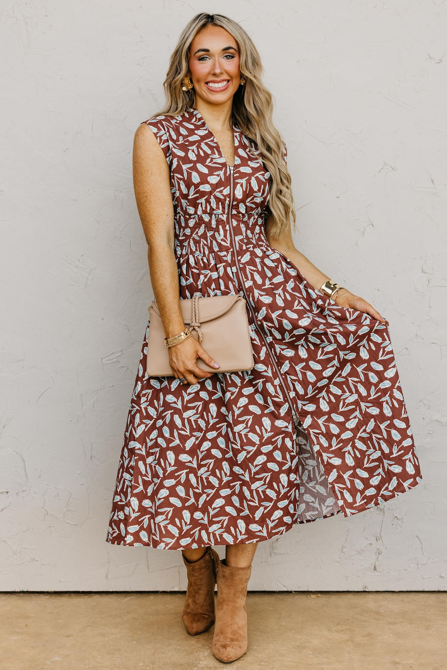 The Tayah Zip-Front Floral Midi Dress