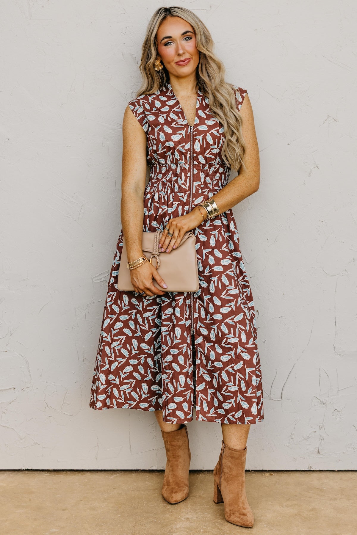 The Tayah Zip-Front Floral Midi Dress