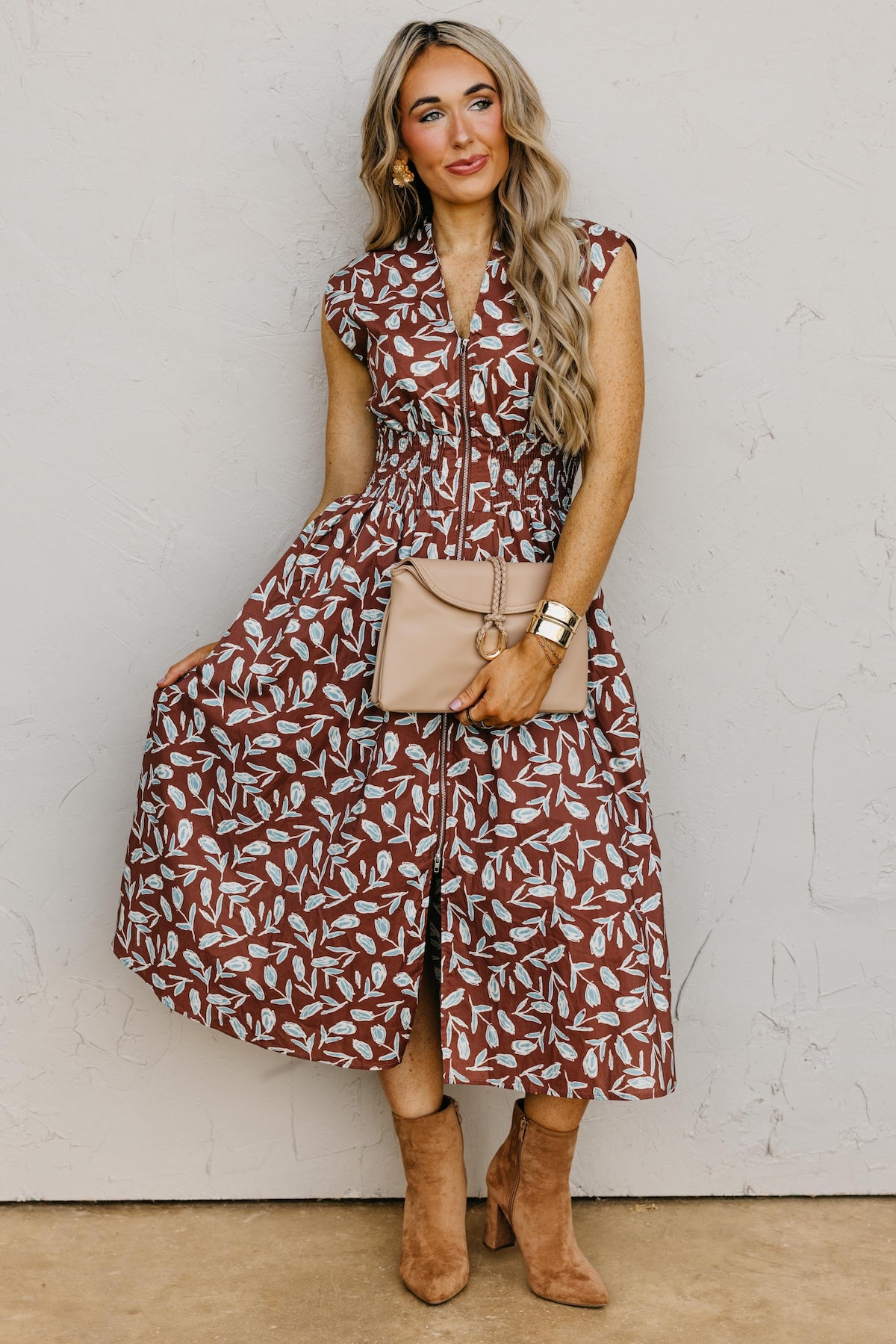 The Tayah Zip-Front Floral Midi Dress