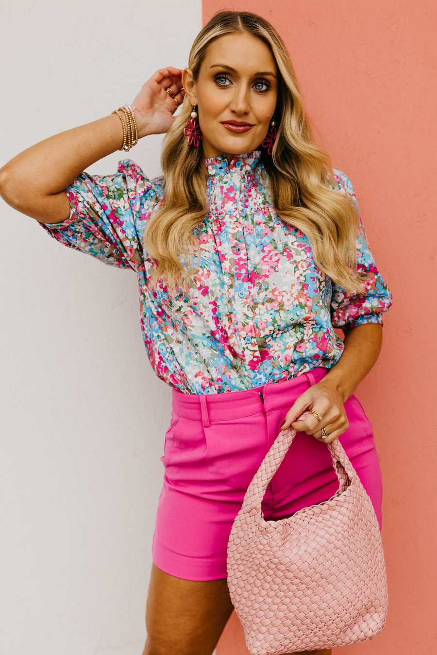 The Avery Floral Smocked Mock Neck Top