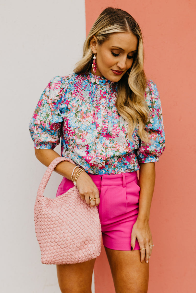 The Tori Swiss Dot Pleat Shoulder Blouse