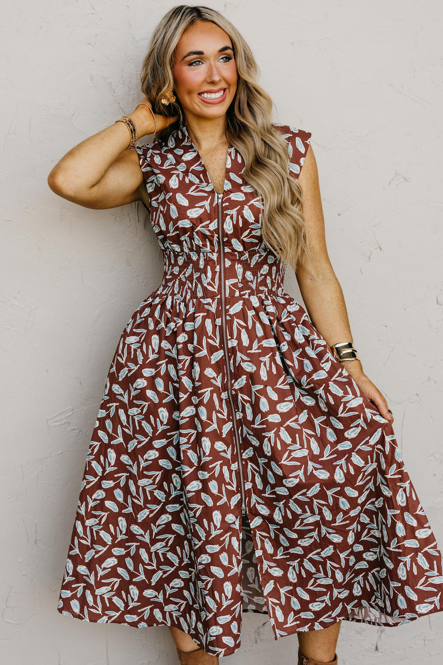 The Tayah Zip-Front Floral Midi Dress