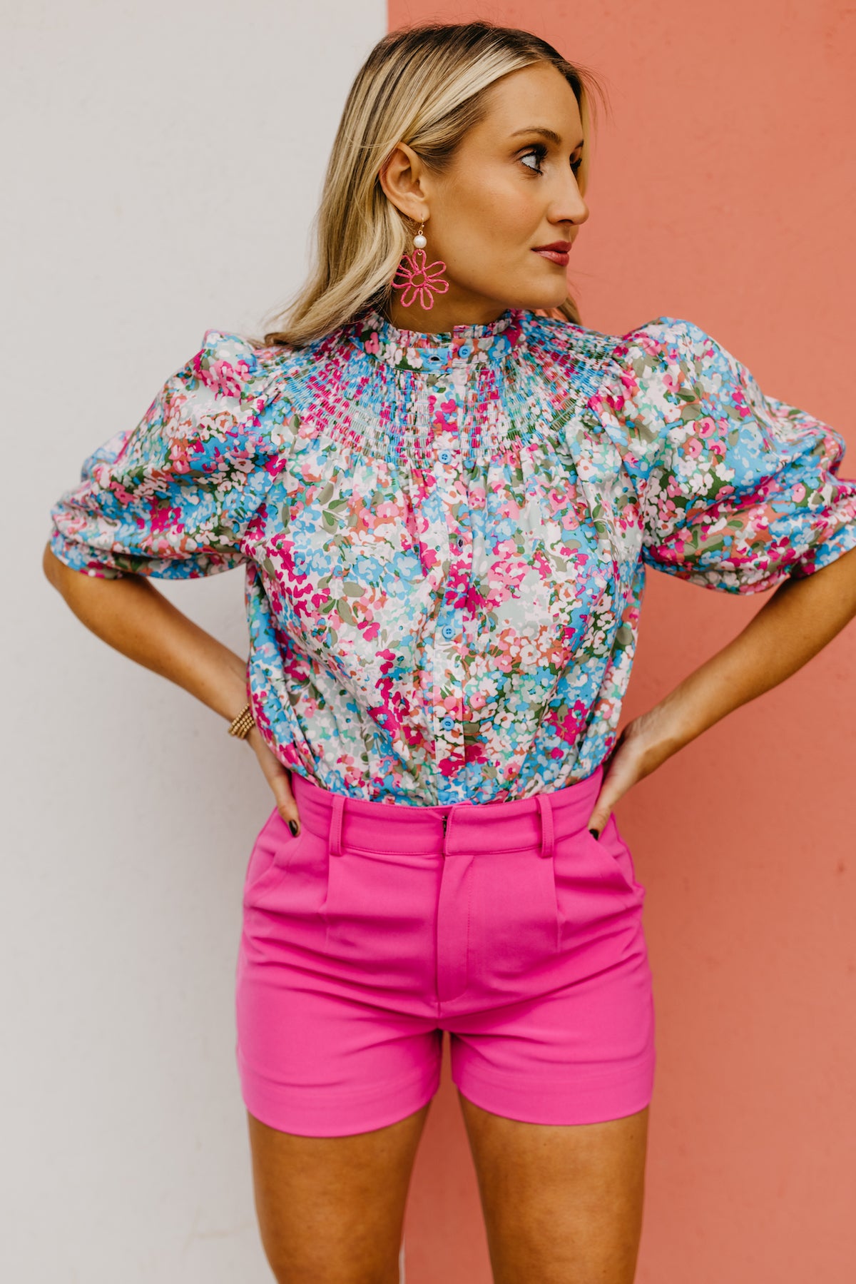 The Avery Floral Smocked Mock Neck Top