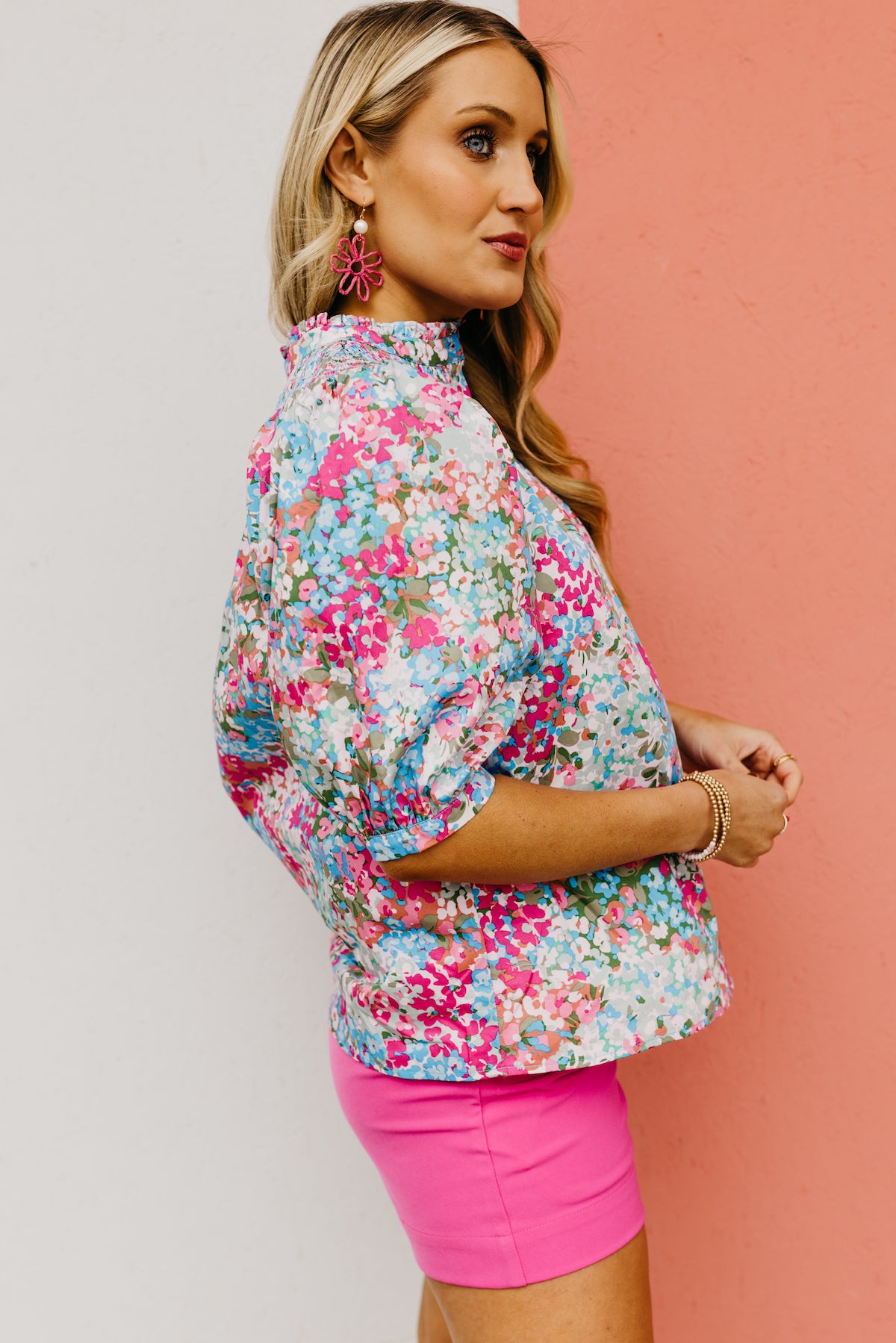 The Avery Floral Smocked Mock Neck Top