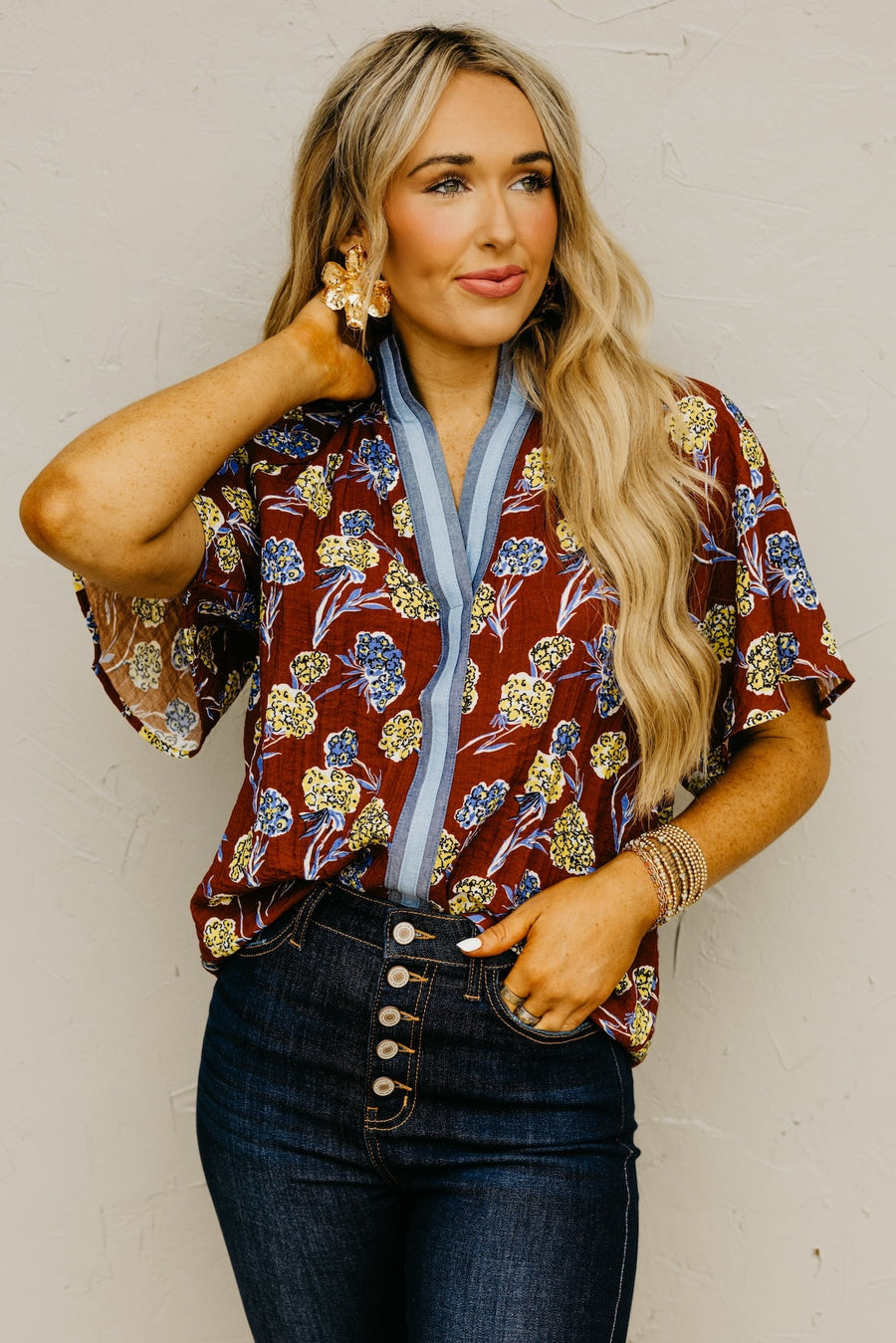 The Zain Floral Trim Top