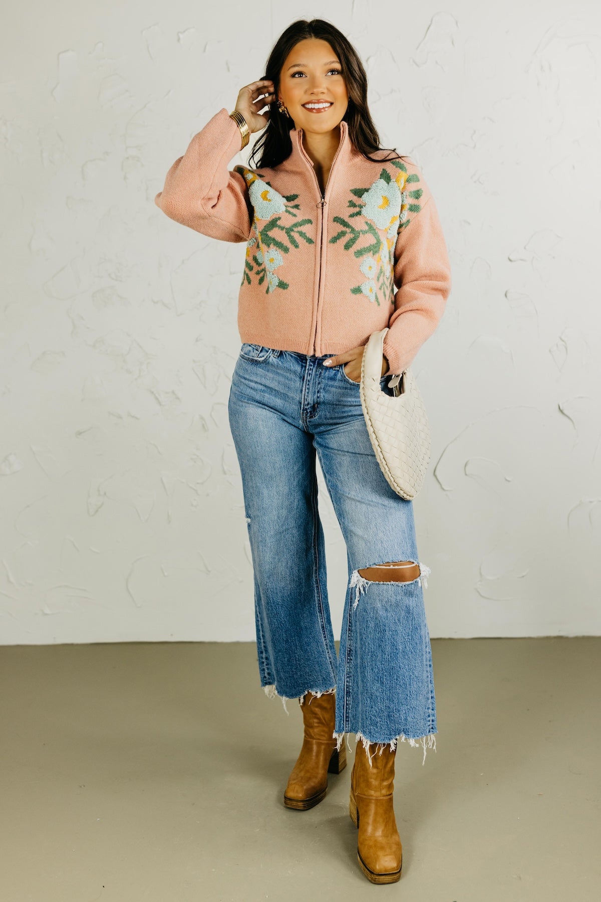 The Tori Floral Zip Up Sweater