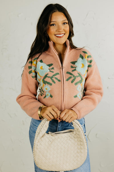 パセリパ　gypsohila　flower Knit Jacket The Tori Floral Zip Up Sweater | MOD Boutique