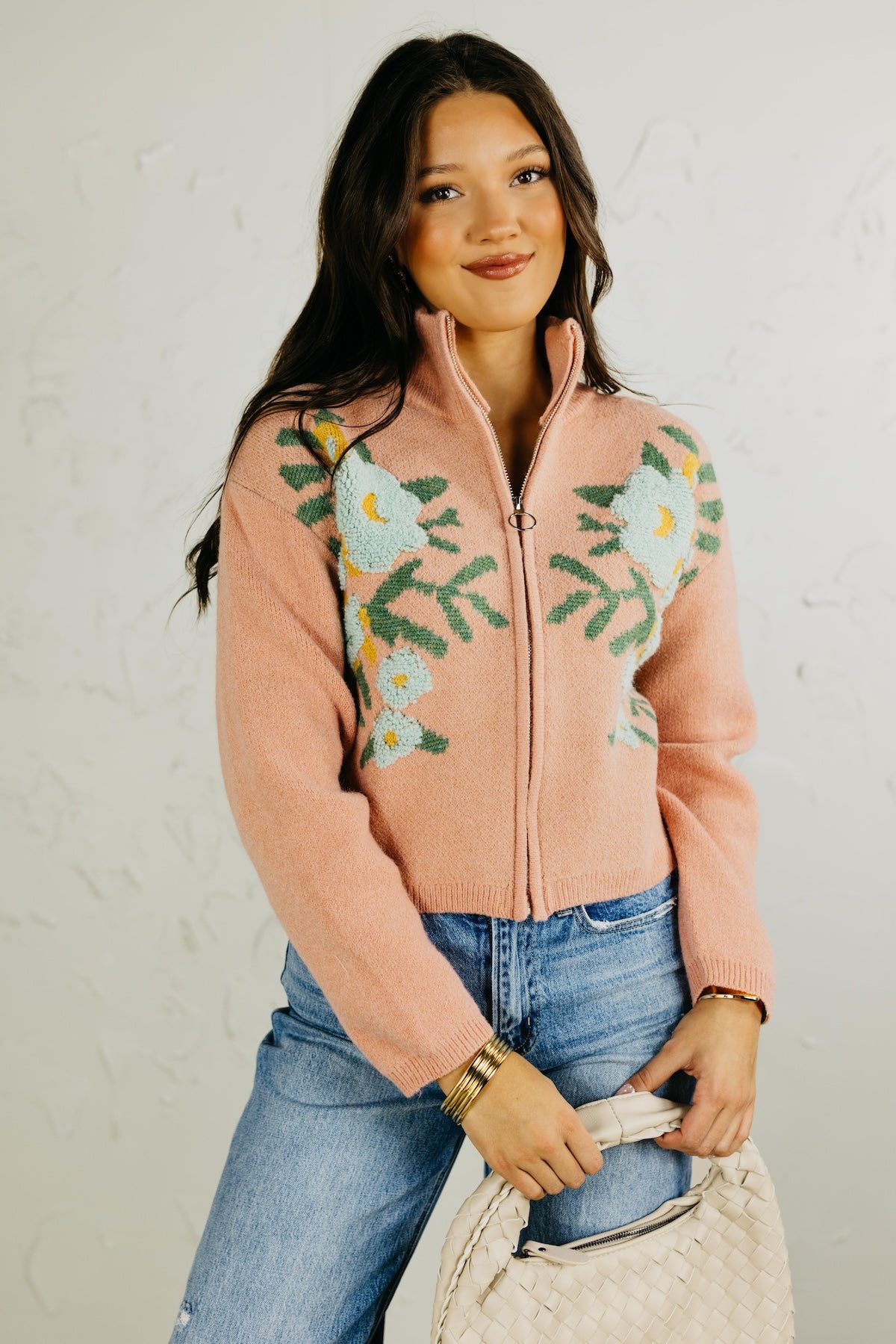 The Tori Floral Zip Up Sweater