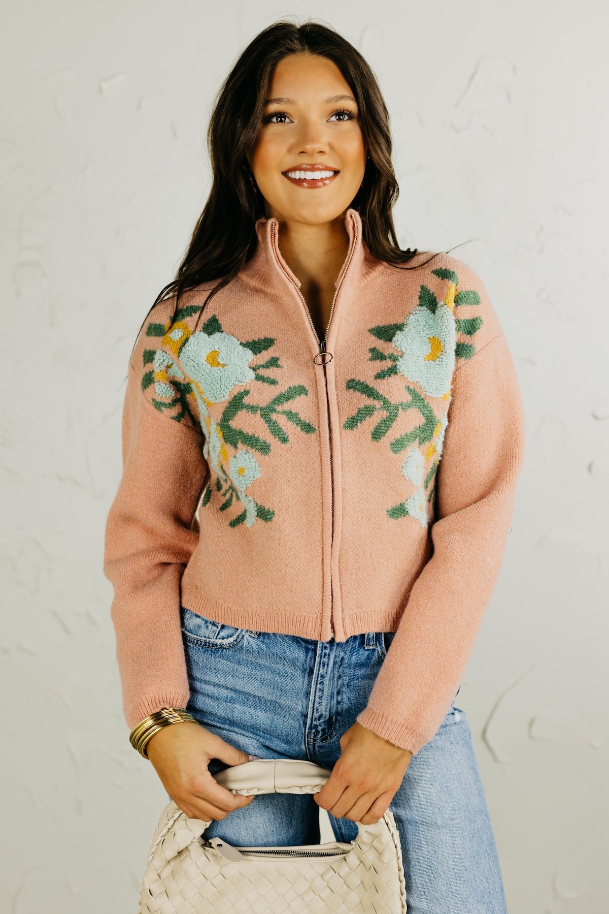 The Tori Floral Zip Up Sweater