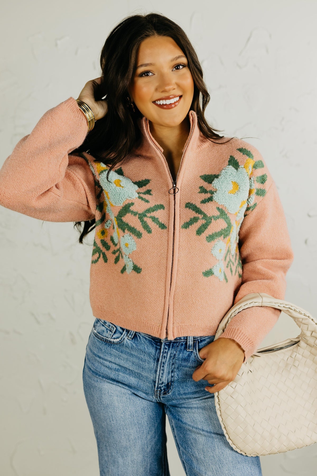 The Tori Floral Zip Up Sweater