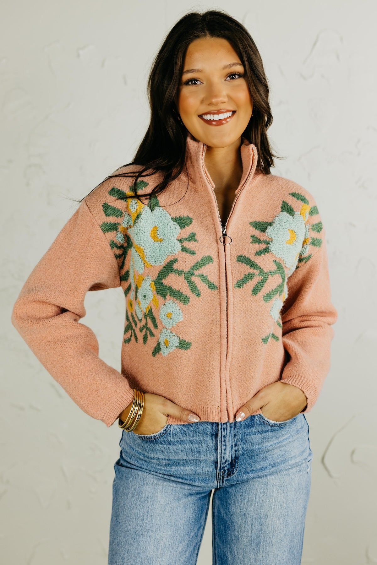 The Tori Floral Zip Up Sweater
