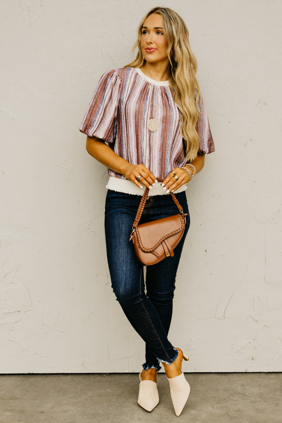 The Fletcher Striped Ombre Bubble Sleeve Sweater