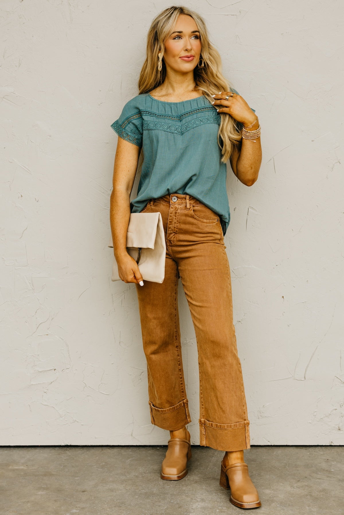 The Jaylah Lace Trim Pleat Yoke Top