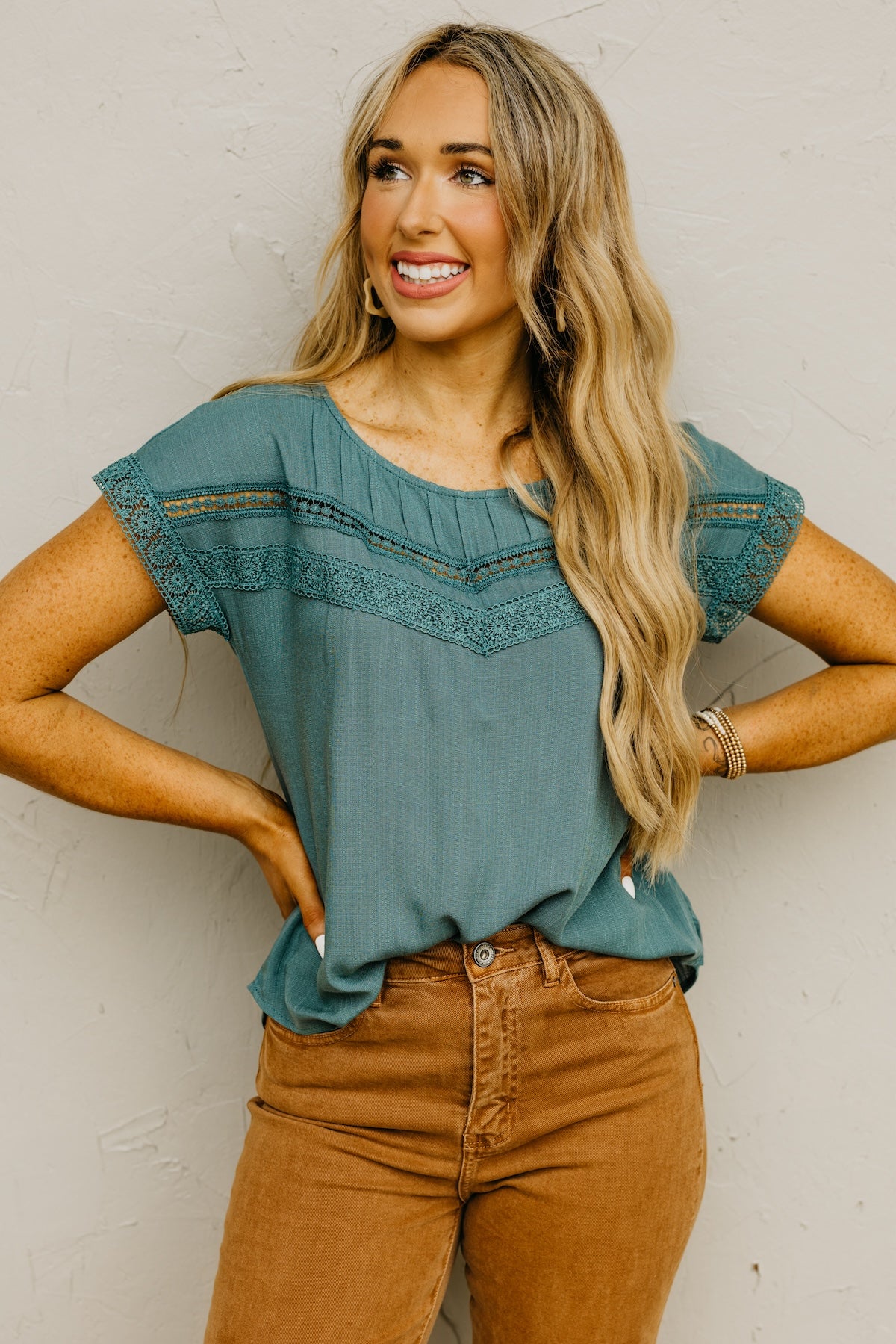 The Jaylah Lace Trim Pleat Yoke Top