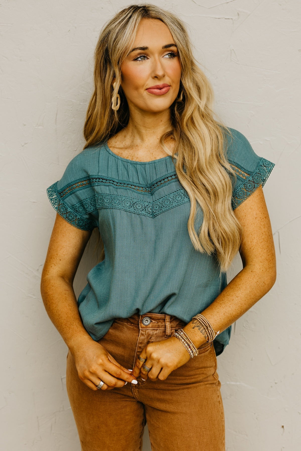 The Jaylah Lace Trim Pleat Yoke Top