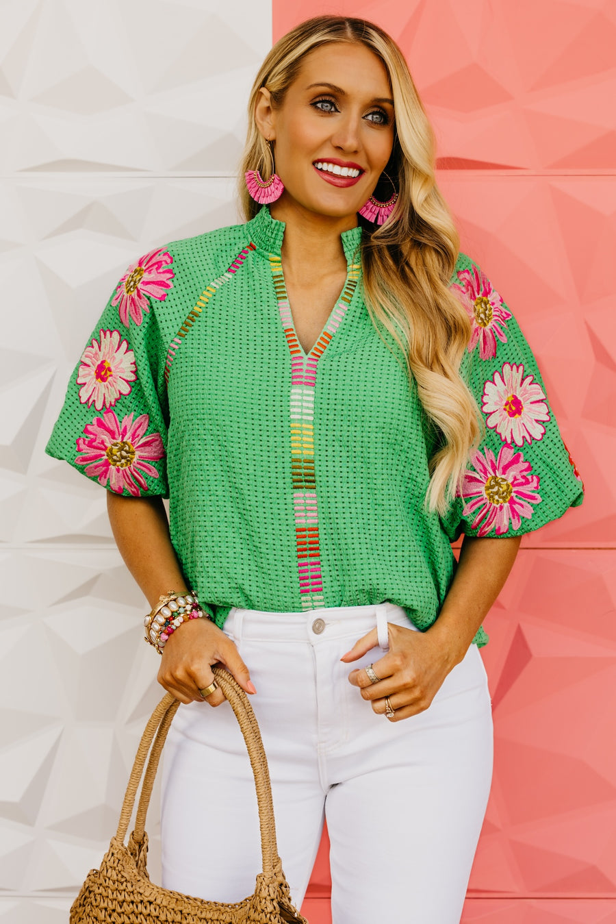 The Nyah Puff Sleeve Embroidered Top